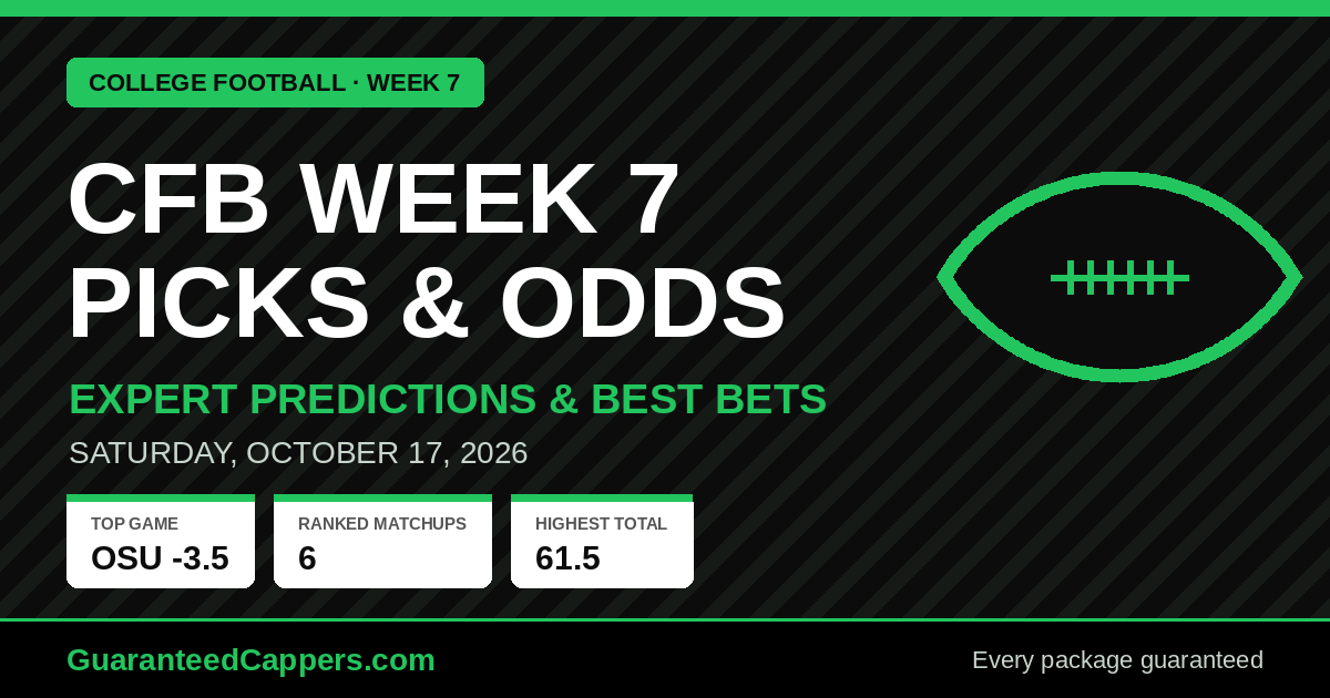 College football Week 7 picks, odds and best bets for Saturday, October 17, 2026