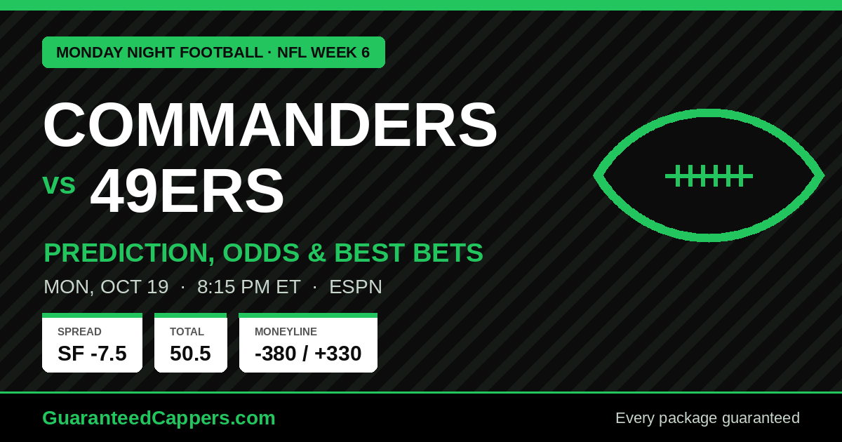 Commanders vs 49ers prediction, odds and best bets for Monday Night Football, October 19, 2026
