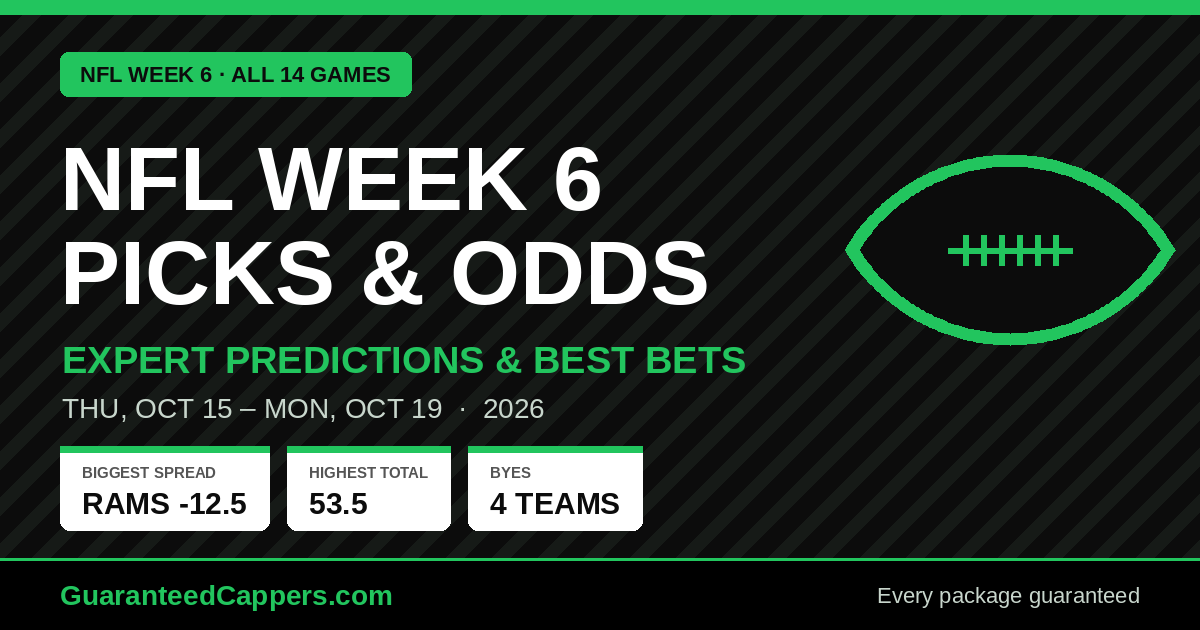 NFL Week 6 picks, odds and best bets for all 14 games, October 15-19, 2026
